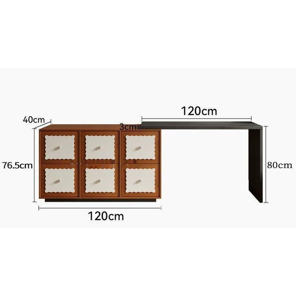 Coiffeuse rétro noyer avec commode 6 tiroirs – Commode + coiffeuse