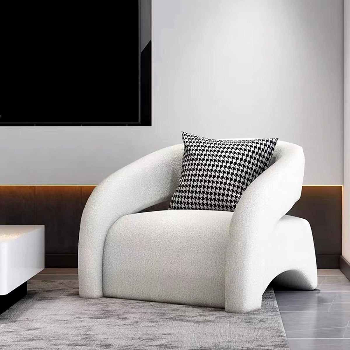 Fauteuil arche sculptural blanc bouclé