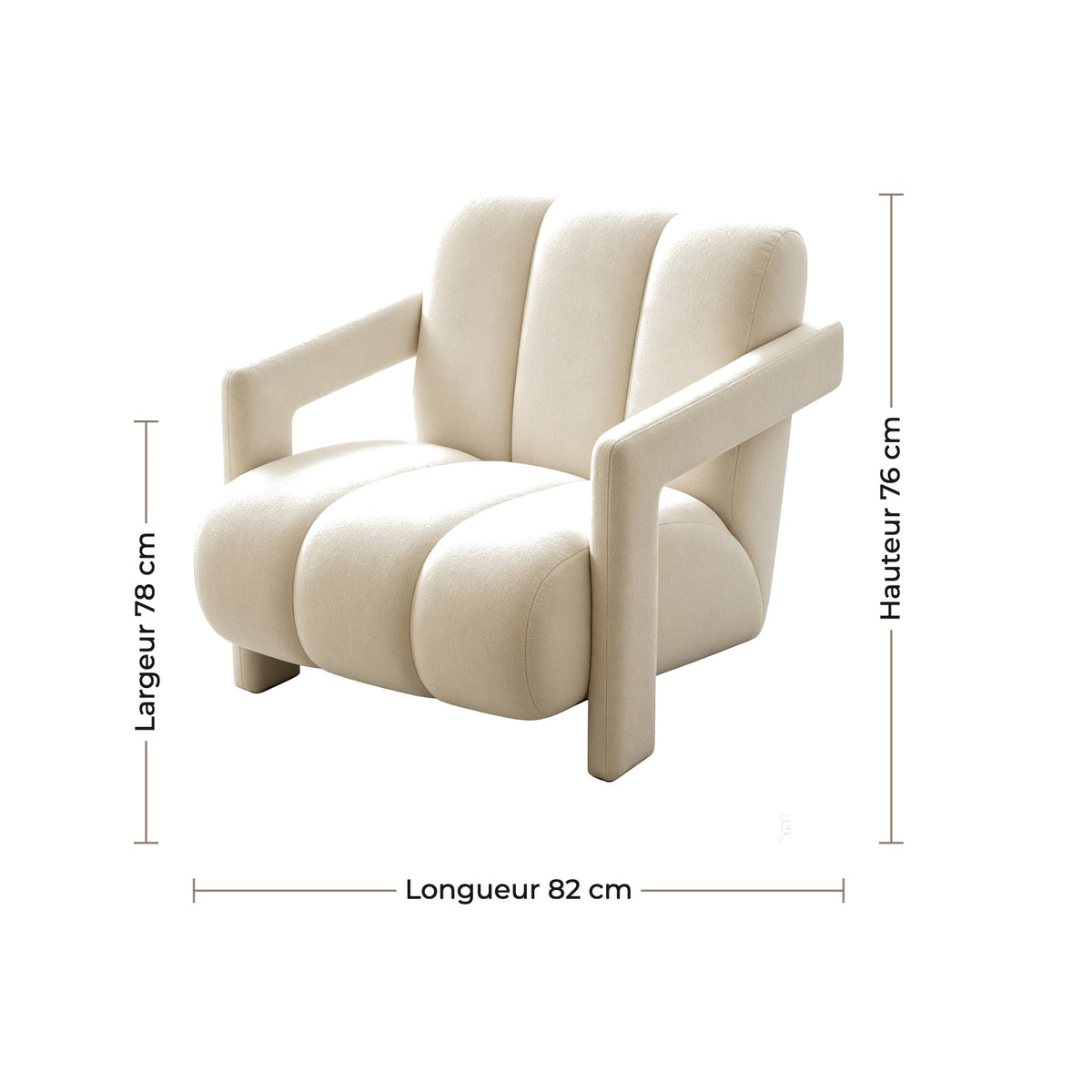 Dimensions du fauteuil à boudins : hauteur 76 cm, longueur 82 cm, largeur 78 cm