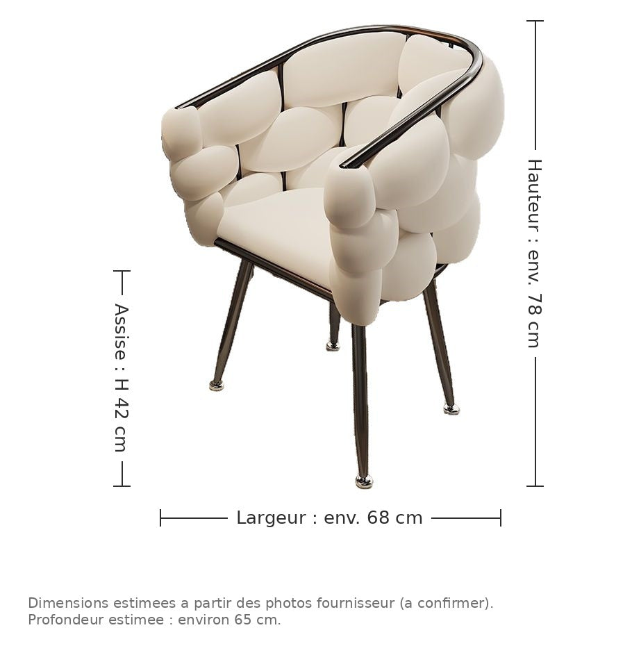 Fauteuil bulle AUBRYNE, dimensions hauteur, largeur et assise, fond blanc