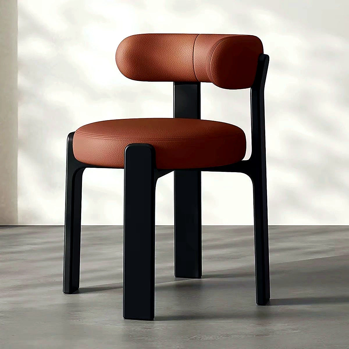 Fauteuil cocon en cuir, piètement bois massif