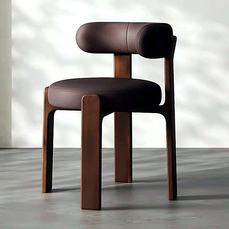 Fauteuil cocon en cuir, piètement bois massif