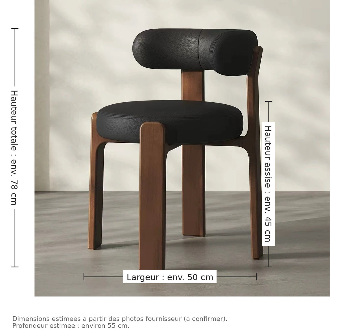 Fauteuil cocon en cuir, piètement bois massif