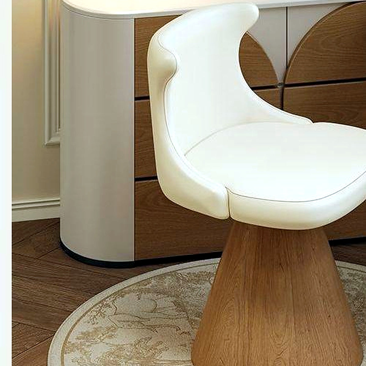 Fauteuil de coiffeuse pivotant AUBRYNE, détail du dossier galbé