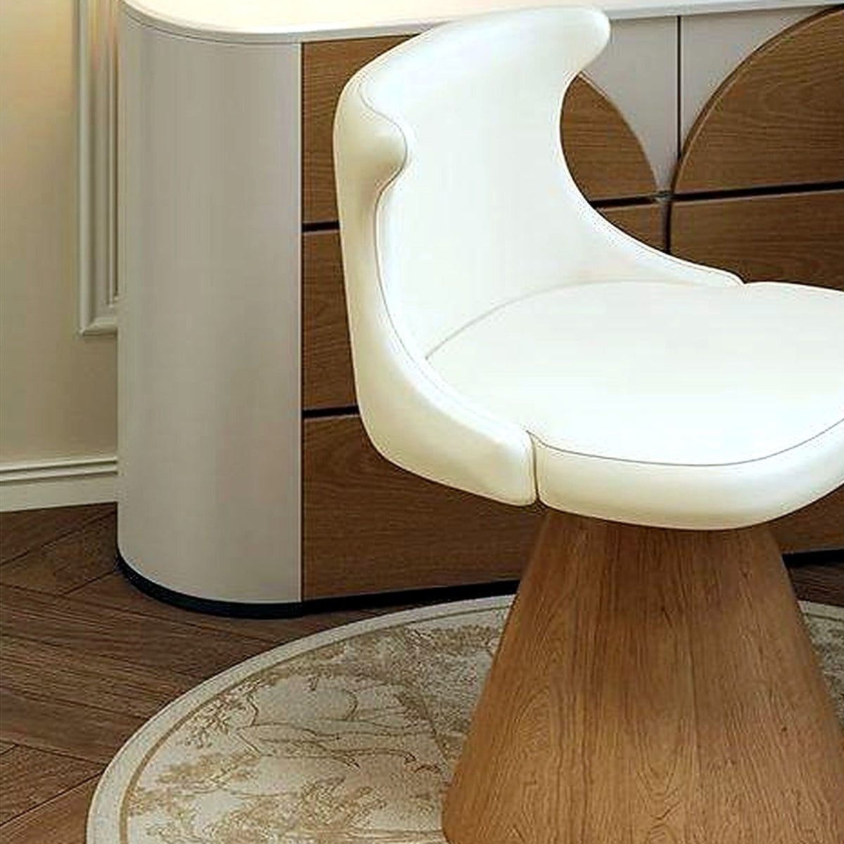 Fauteuil de coiffeuse pivotant AUBRYNE, détail du dossier galbé