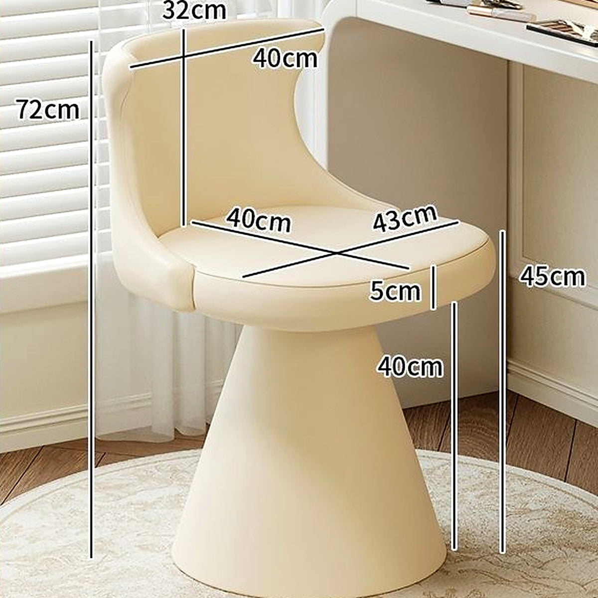 Fauteuil de coiffeuse pivotant AUBRYNE, coloris blanc crème, piètement crème