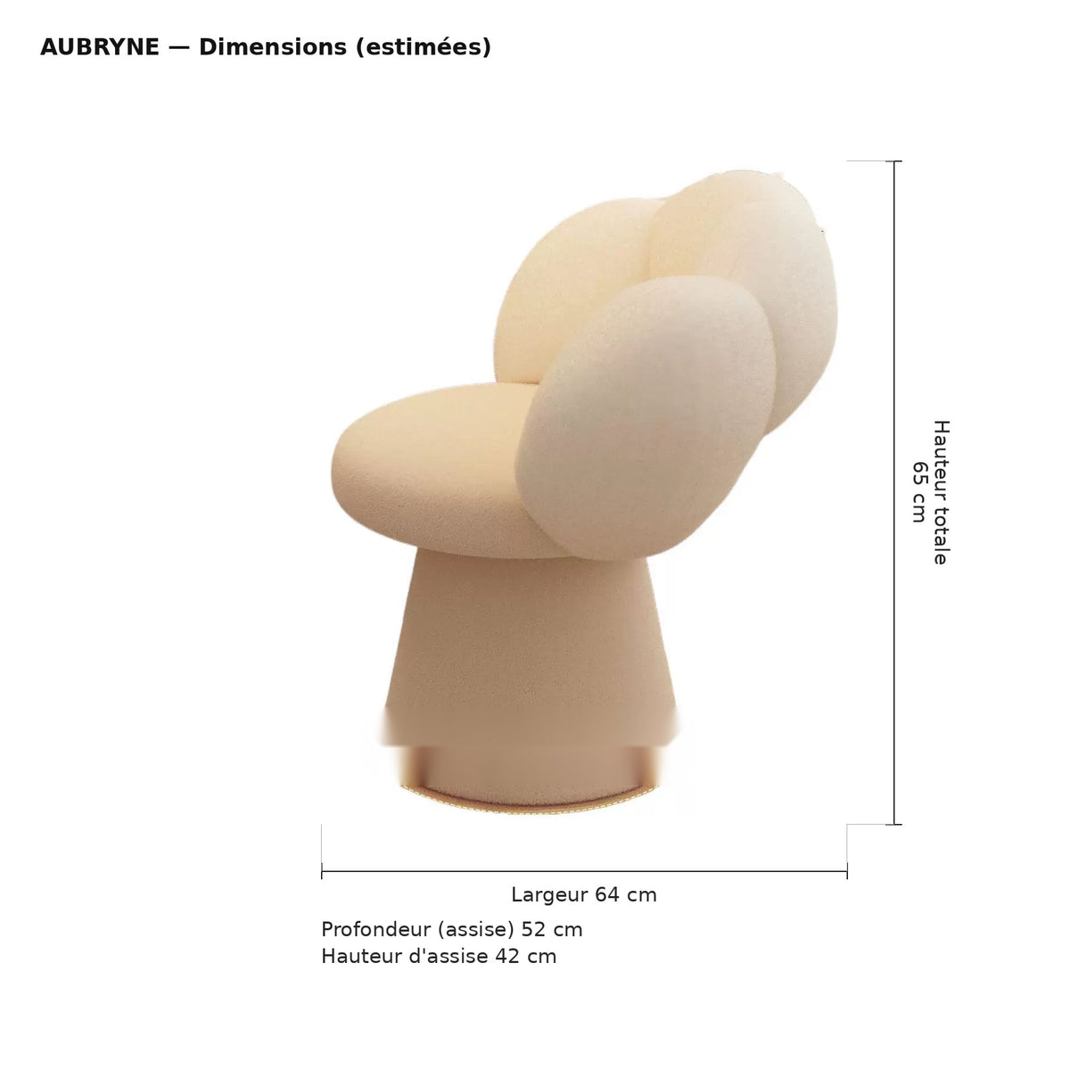 Fauteuil de coiffeuse AUBRYNE bouclette - dimensions