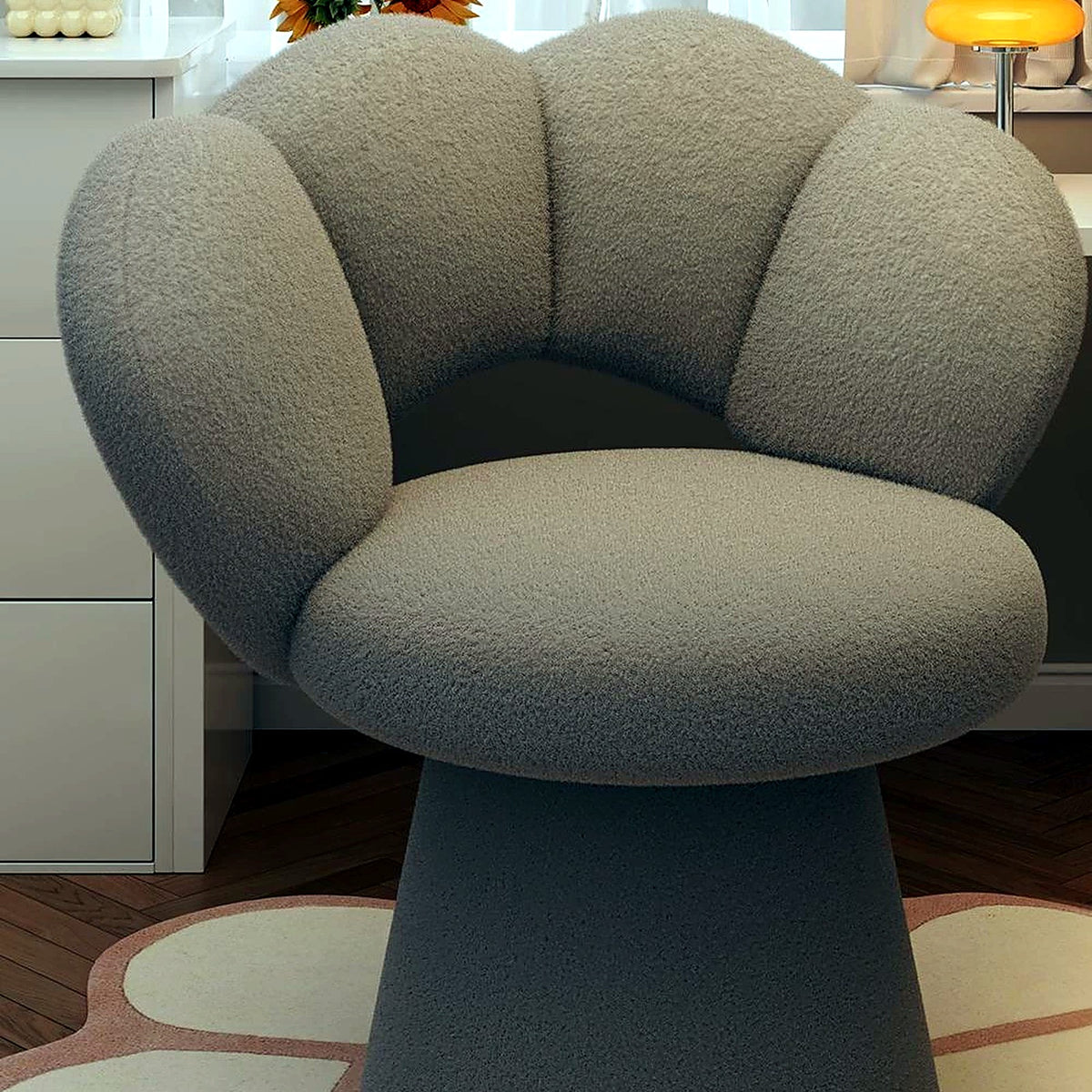 Fauteuil de coiffeuse AUBRYNE bouclette gris perle