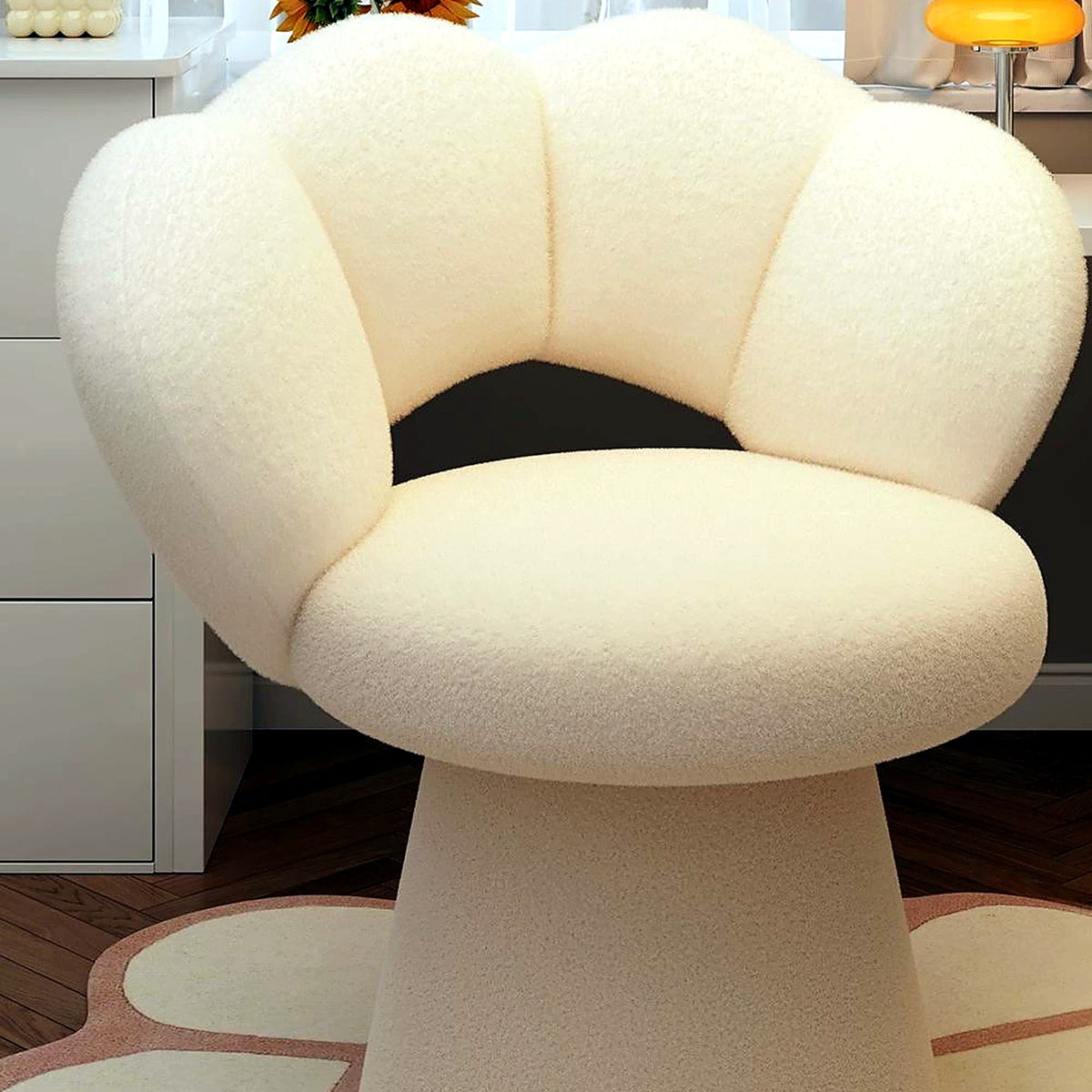 Fauteuil de coiffeuse AUBRYNE bouclette blanc ivoire