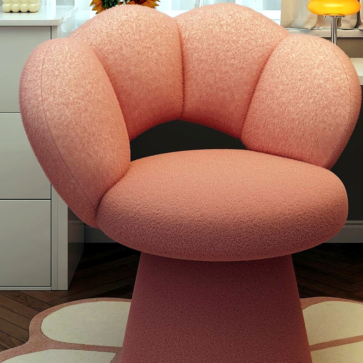 Fauteuil de coiffeuse AUBRYNE bouclette rose poudré