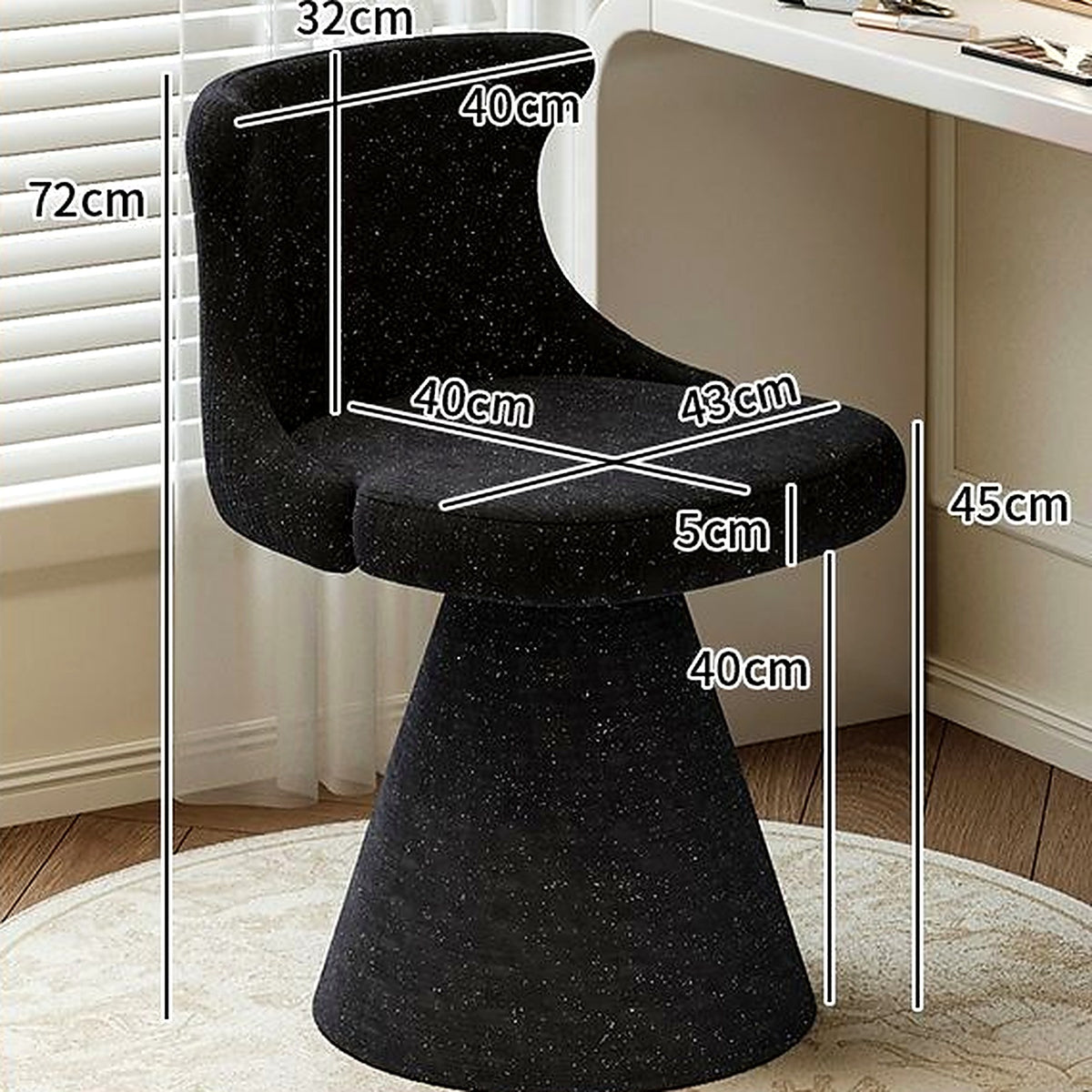 Fauteuil de coiffeuse pivotant AUBRYNE, coloris noir étoilé, chenille pailletée