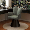 Fauteuil de coiffeuse papillon AUBRYNE, vert sauge, en situation devant une coiffeuse
