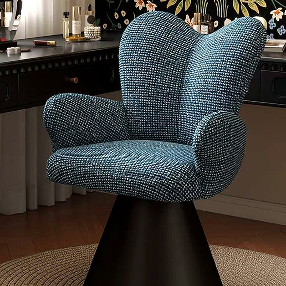 Fauteuil de coiffeuse papillon AUBRYNE, coloris bleu paon