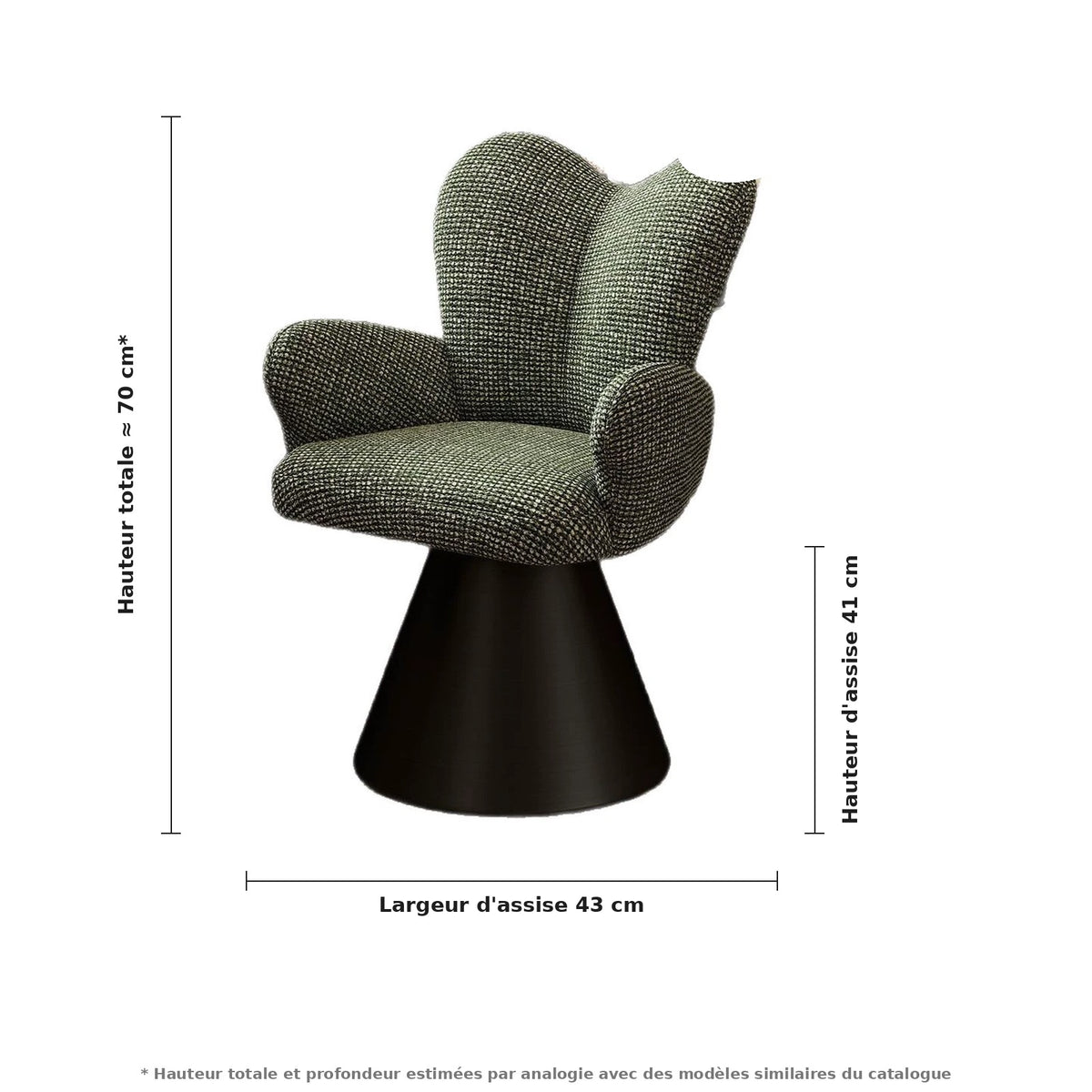 Fauteuil de coiffeuse papillon AUBRYNE, dimensions et cotes