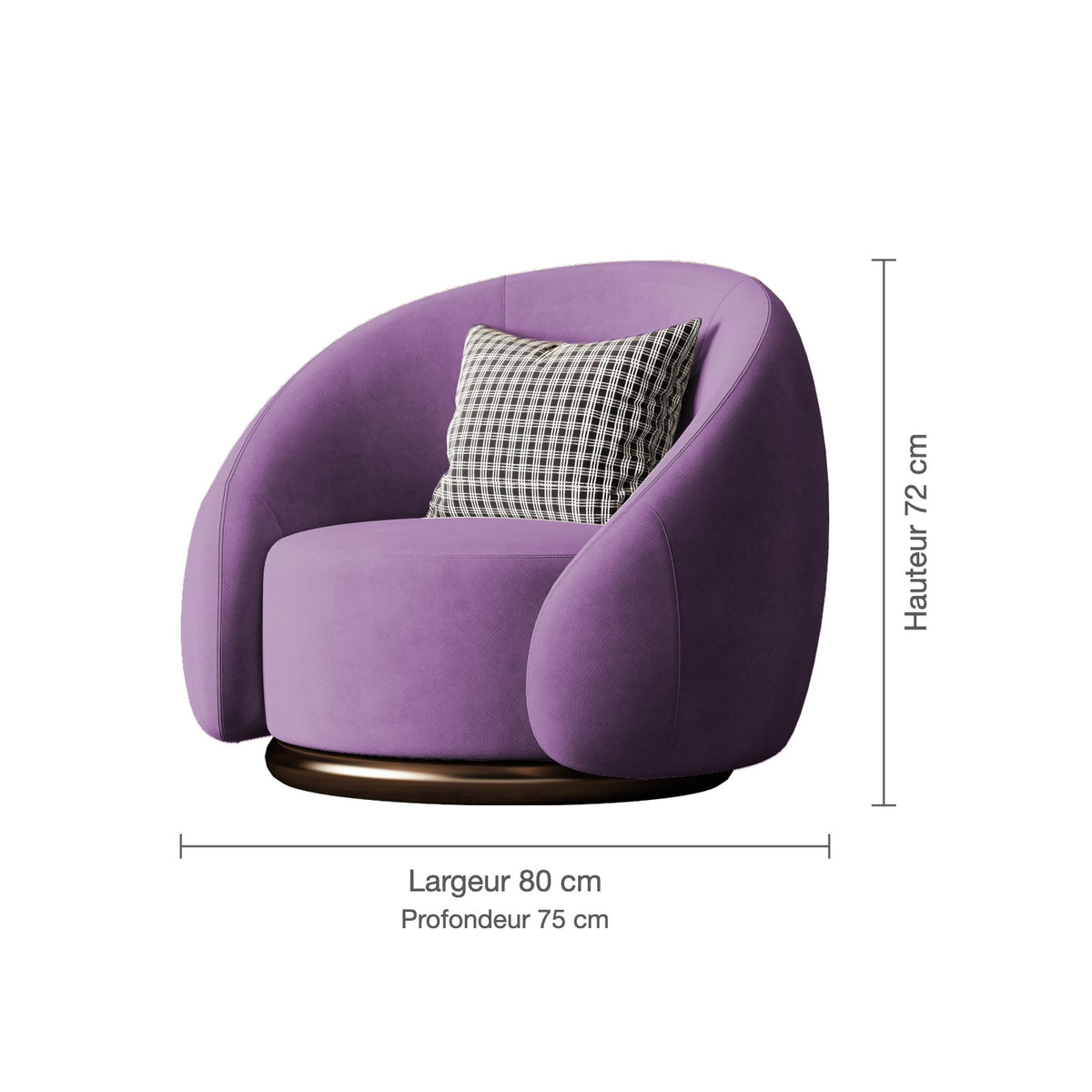 Dimensions du fauteuil pivotant arrondi en velours