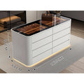 Îlot de dressing AUBRYNE, blanc, plateau vitré et LED
