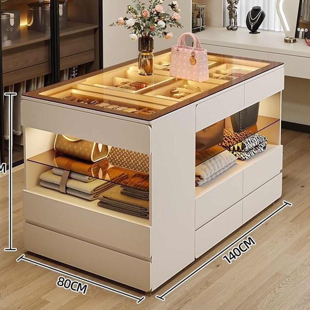 Îlot central de dressing – Blanc crème, 140 cm