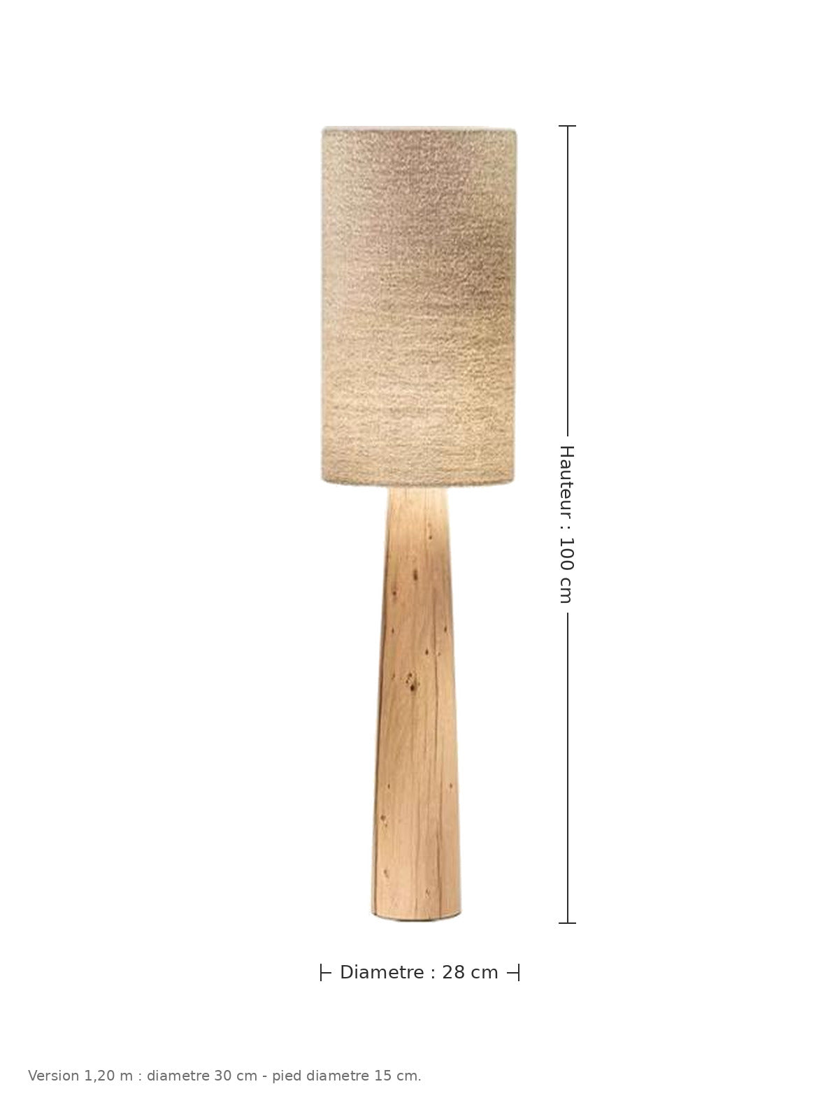 Lampadaire bois massif - dimensions : Ø 28 × H 100 cm