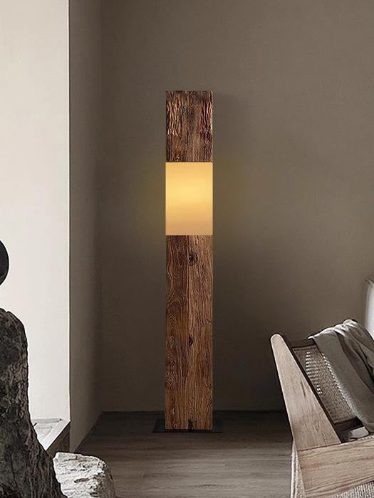 Lampadaire poutre bois brut, détail