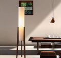 Lampadaire tripode en bois massif avec abat-jour tissu