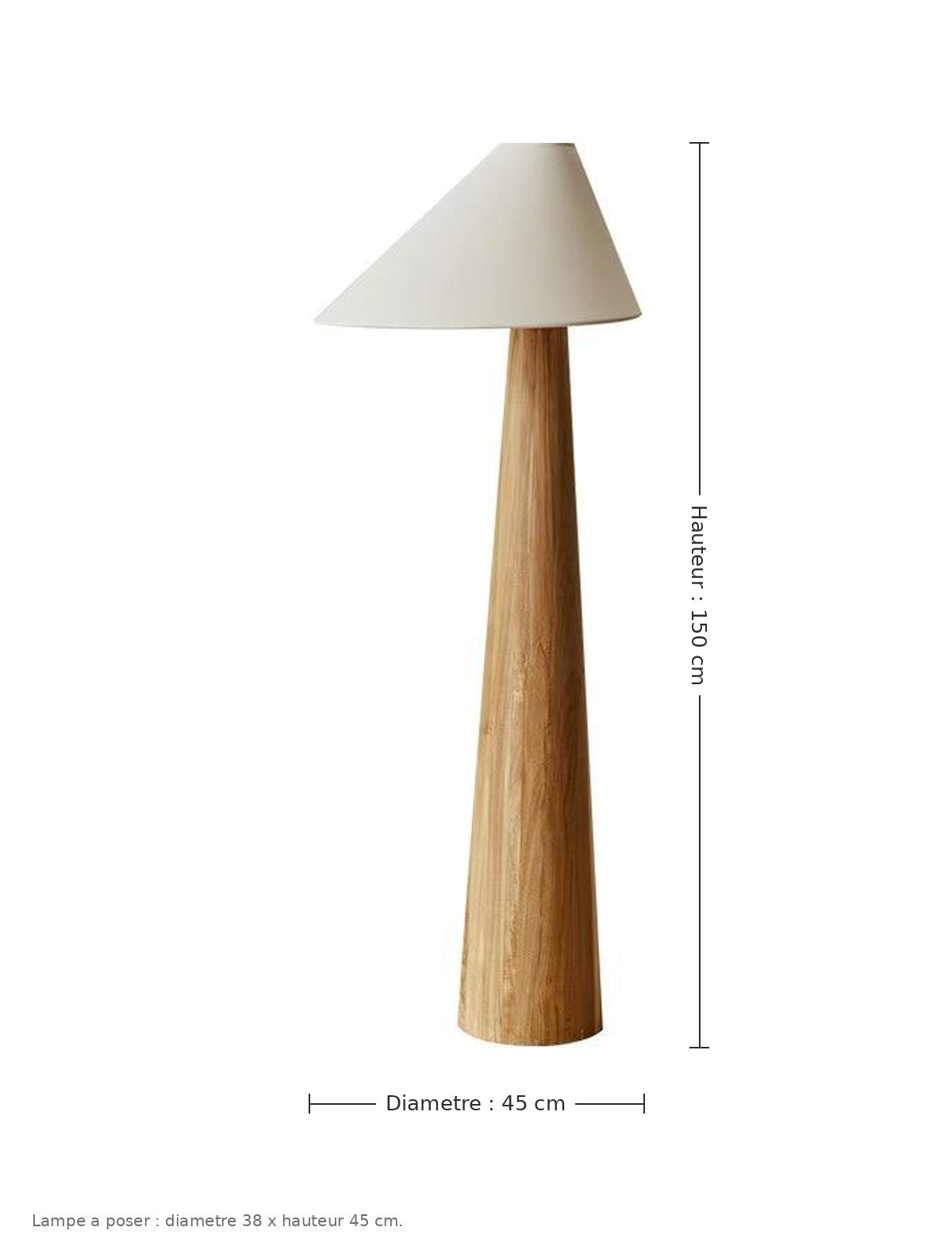 Lampe conique bois - dimensions : lampadaire Ø 45 × H 150 cm
