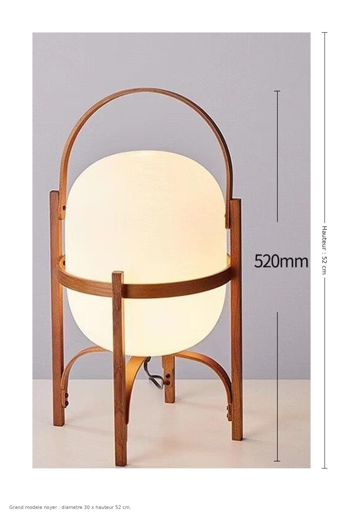 Lampe lanterne noyer - dimensions : Ø 30 × H 52 cm