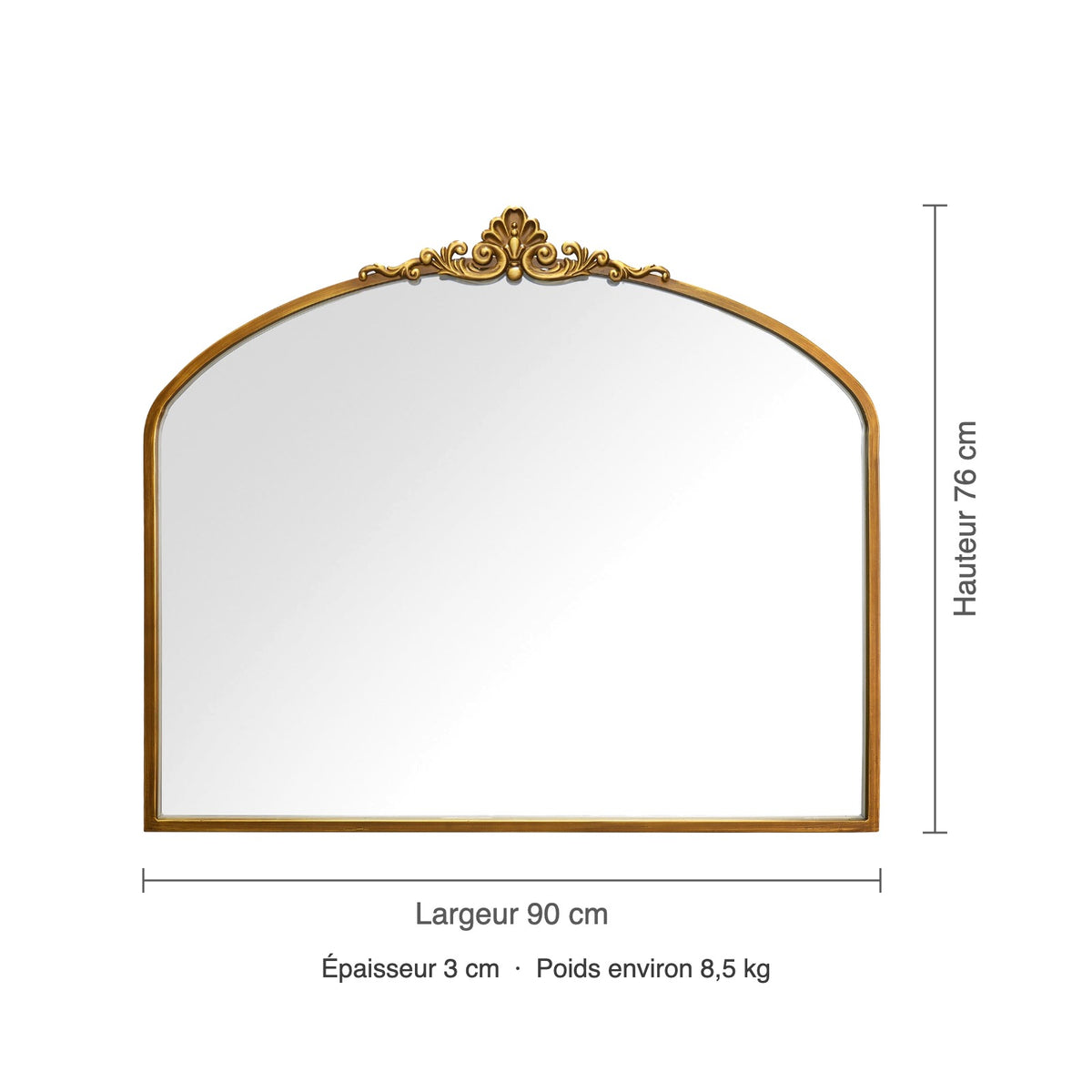 Dimensions du miroir arche baroque doré