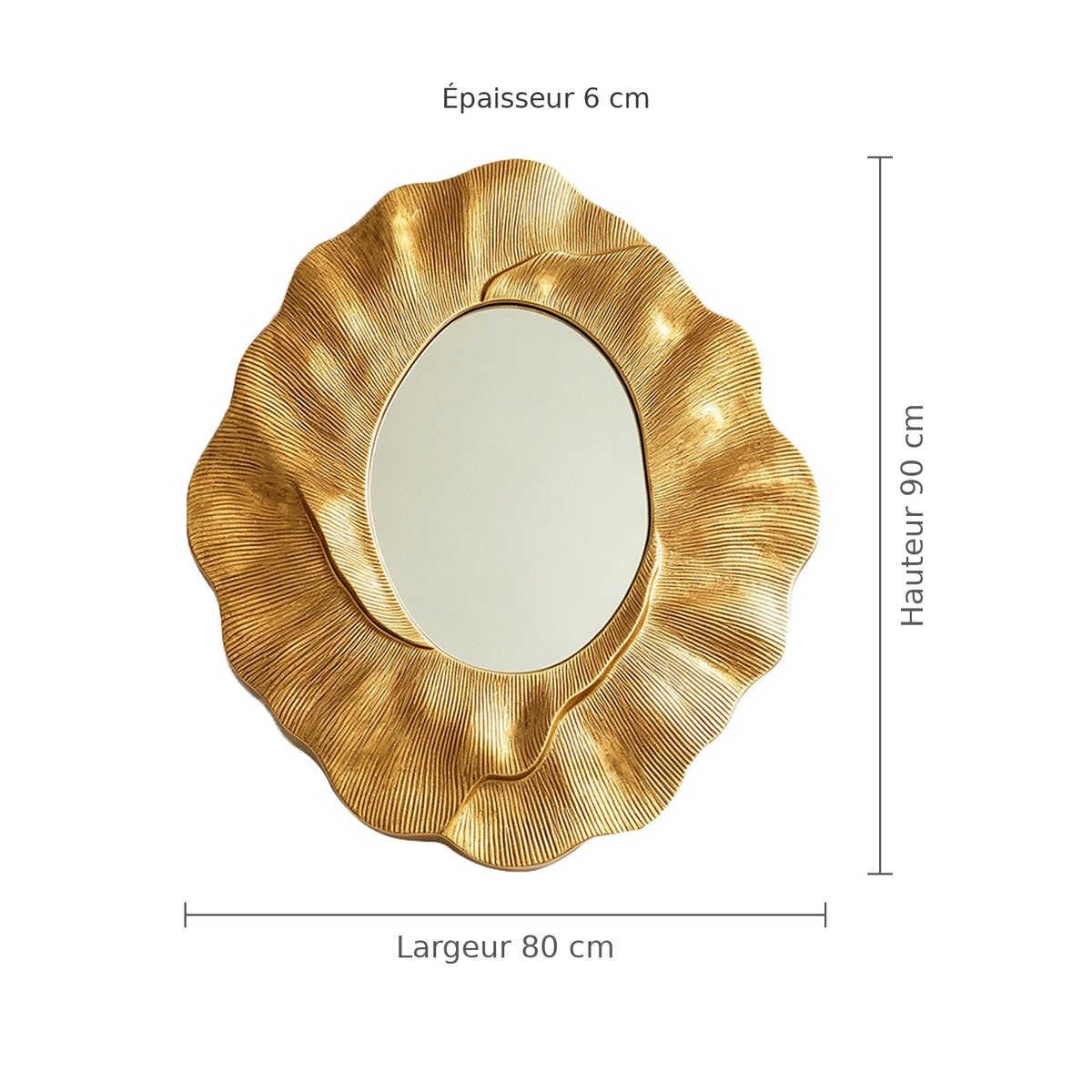 Dimensions du miroir mural sculpté doré