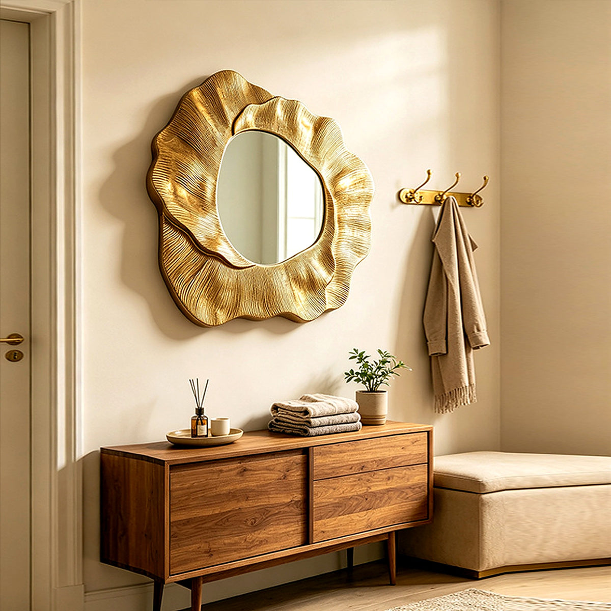 Miroir sculpté doré dans une entrée
