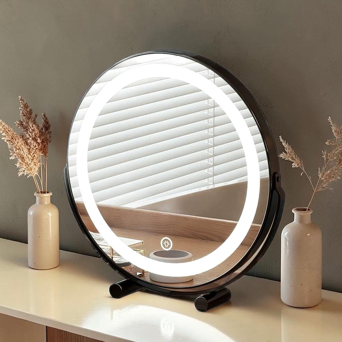 Miroir de coiffeuse rond LED, pivotant à 360° – mise en scène