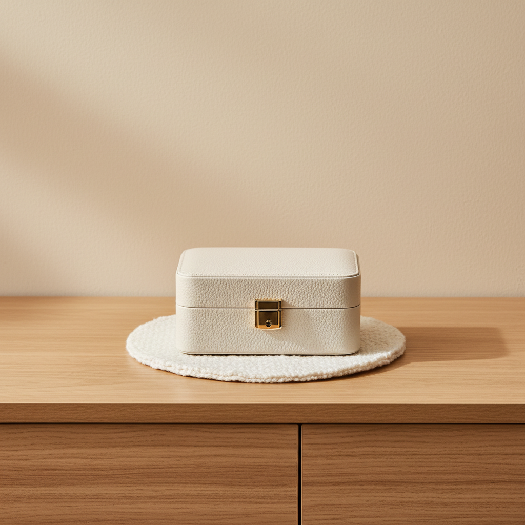 Coffret à bijoux avec miroir LED intégré, porte-colliers et tiroir amovible – mise en scène