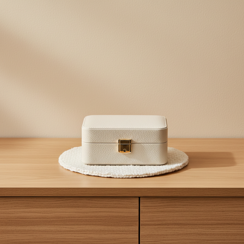 Coffret à bijoux avec miroir LED intégré, porte-colliers et tiroir amovible – mise en scène