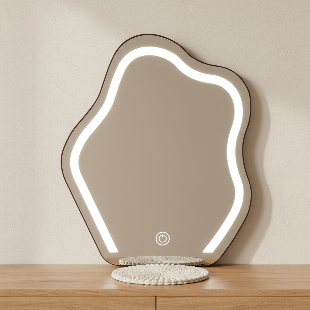 Miroir de coiffeuse nuage LED à poser, trois lumières – mise en scène