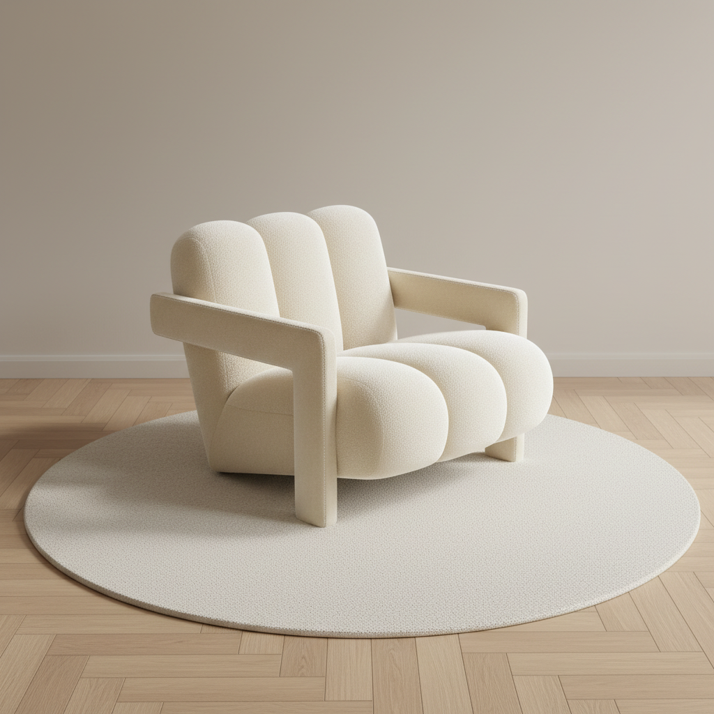 Fauteuil lounge matelassé à côtes en velours – mise en scène