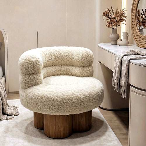 Fauteuil de coiffeuse en peluche teddy AUBRYNE, coloris blanc crème