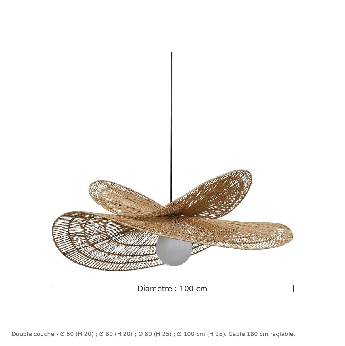 Suspension chapeau rotin - dimensions : Ø 100 cm