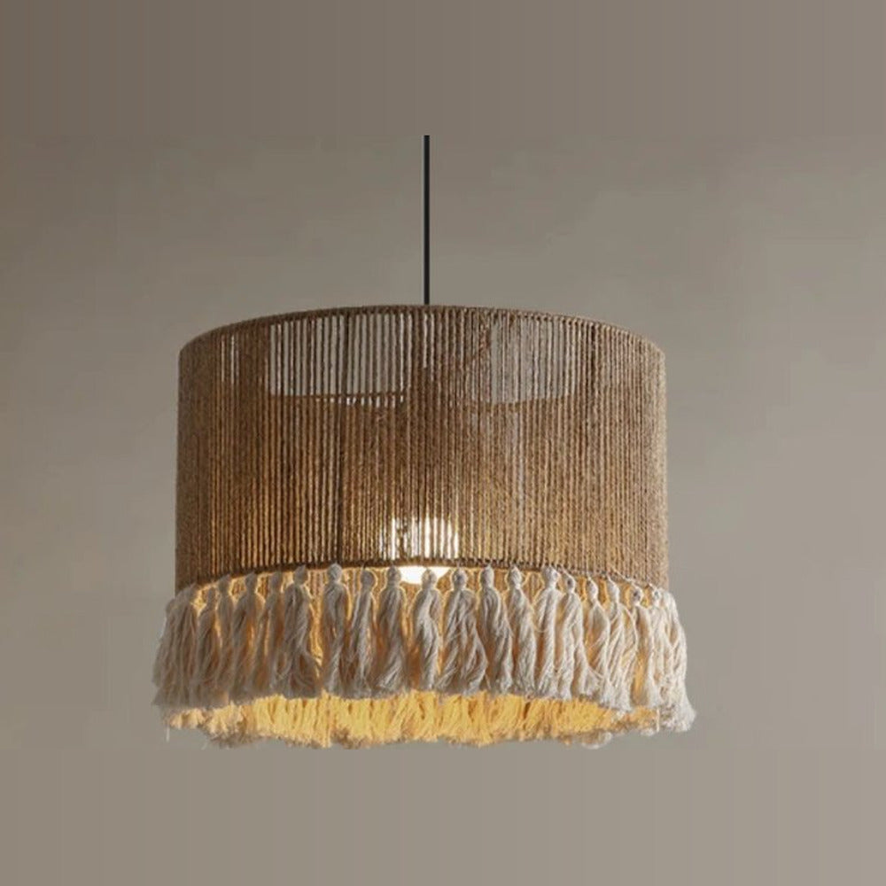 Suspension jute à franges, forme tambour, Ø 30 cm