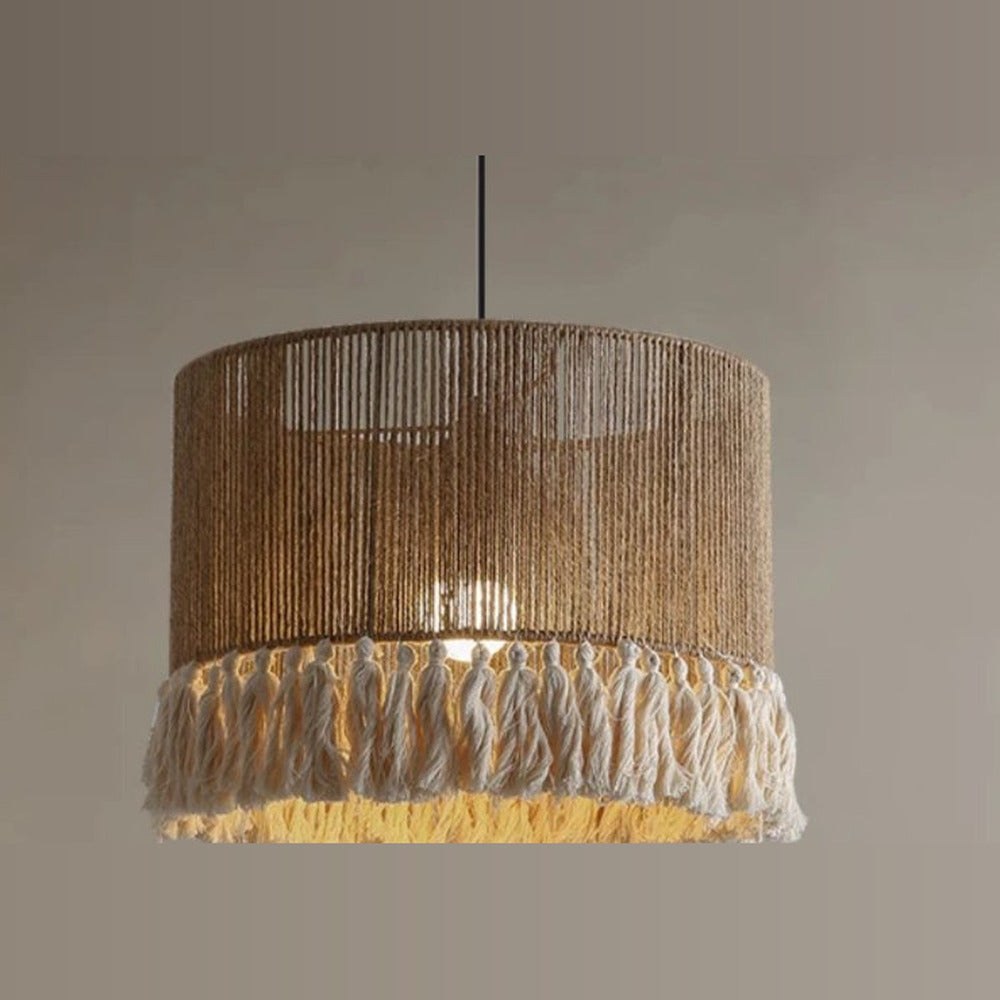 Suspension jute à franges, forme tambour, Ø 50 cm