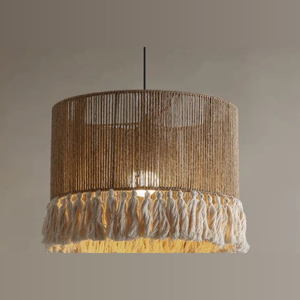 Suspension jute à franges, forme tambour, Ø 60 cm