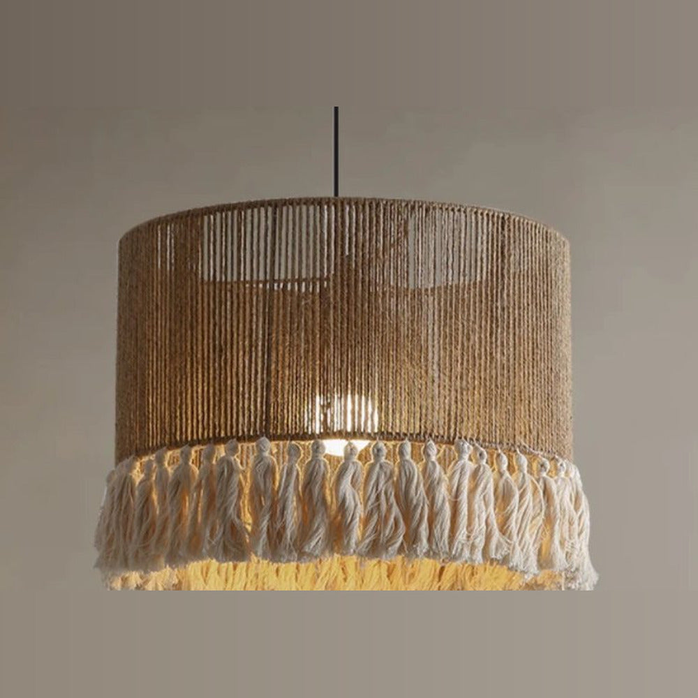 Suspension jute à franges, forme tambour, Ø 80 cm