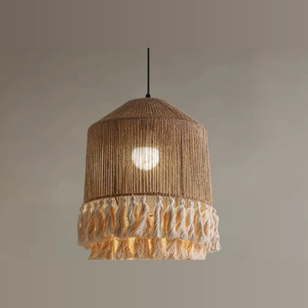 Suspension jute à franges, forme haute, Ø 30 cm