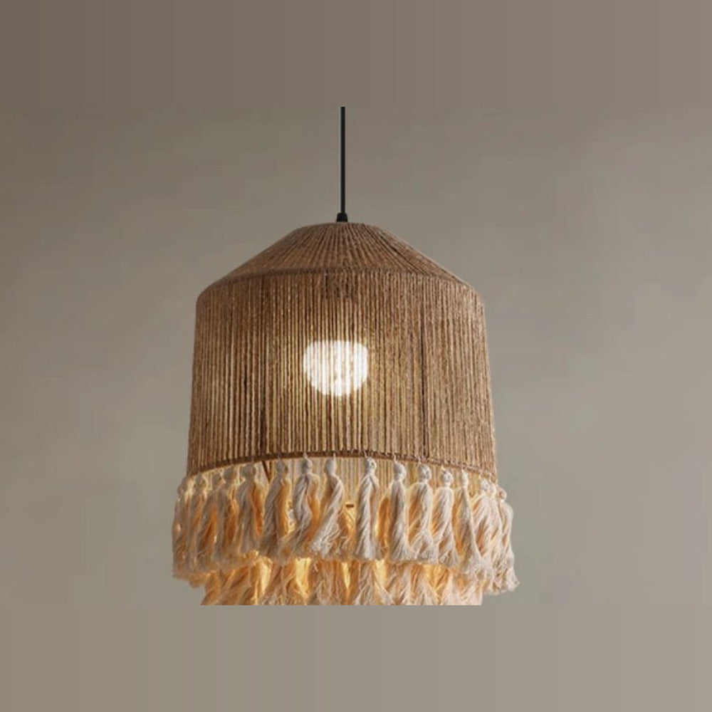 Suspension jute à franges, forme haute, Ø 40 cm