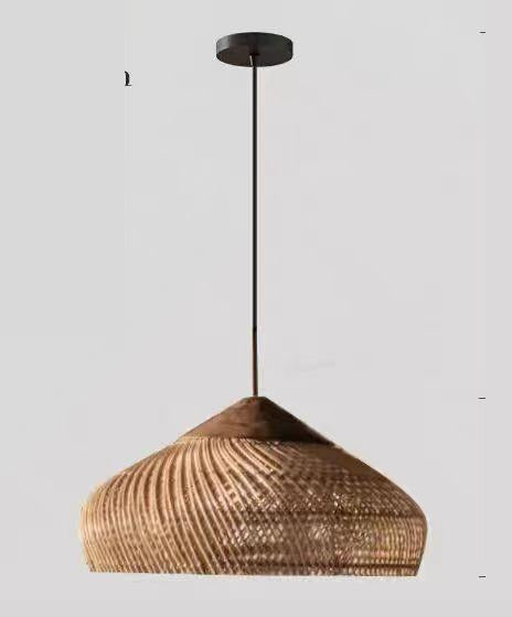 Suspension rotin marron, forme plate