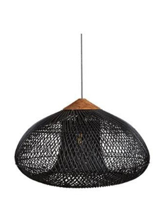 Suspension rotin noir, forme ronde