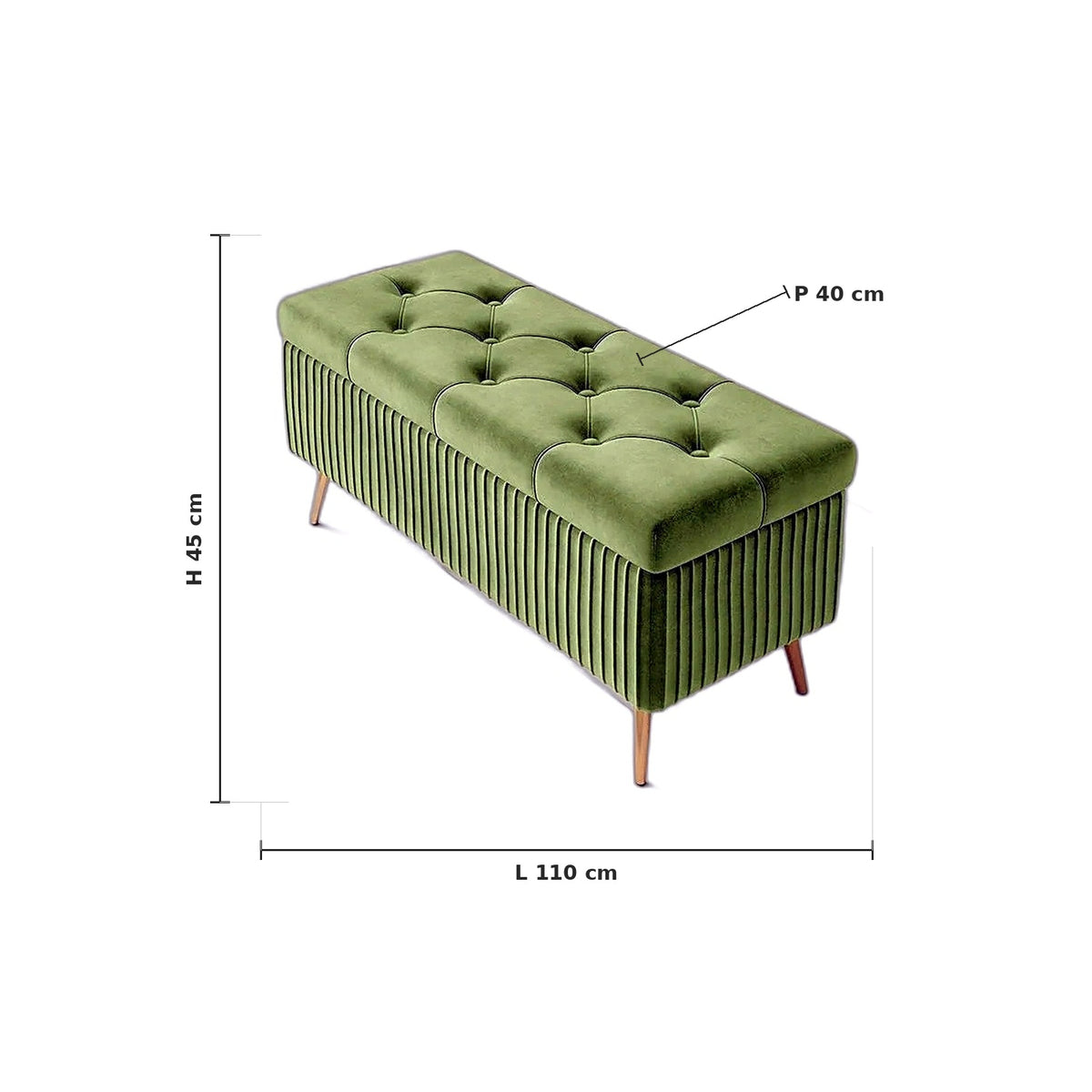 Dimensions du banc coffre de lit en velours matelassé