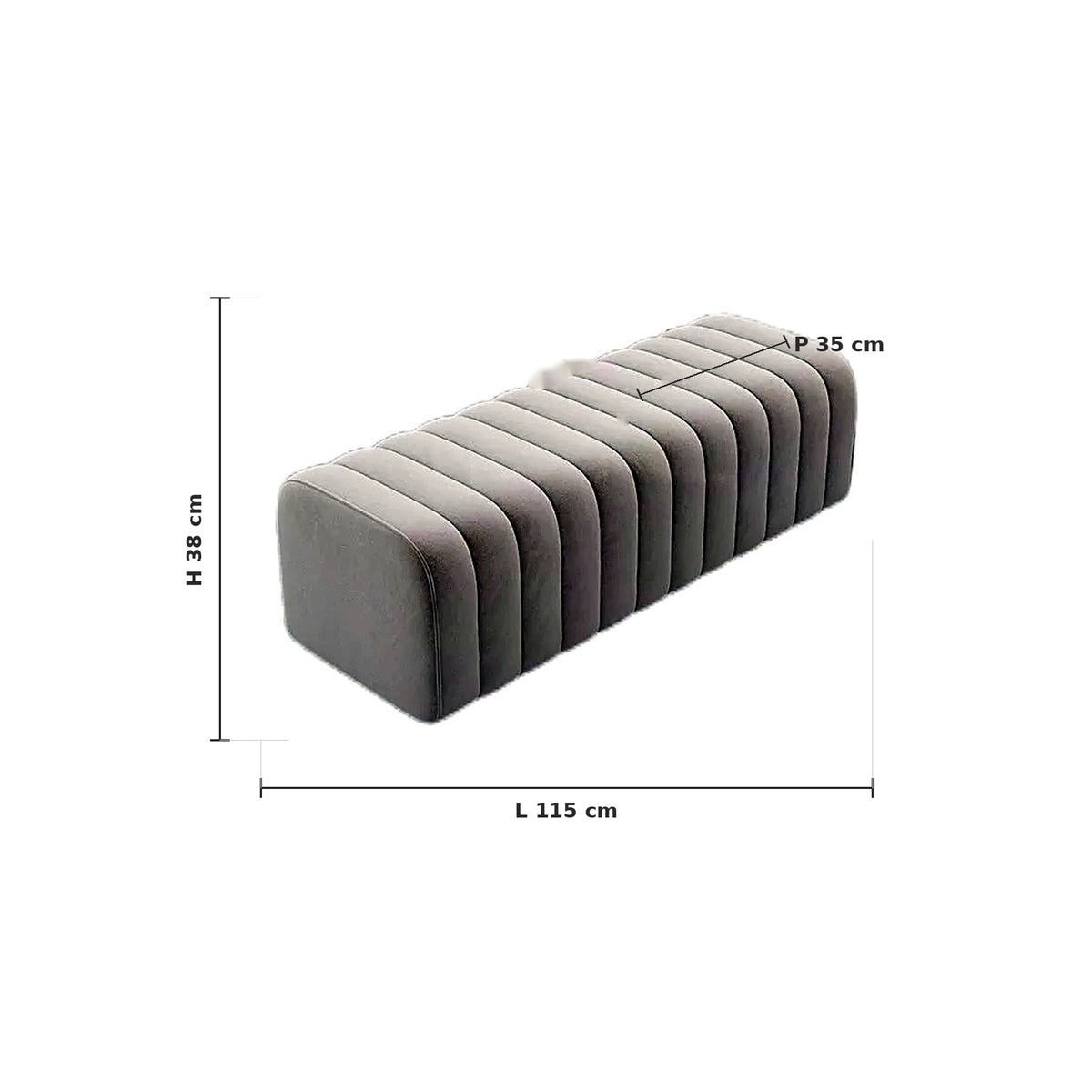 Dimensions du banc bout de lit en velours cannelé