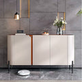 Buffet arrondi effet cuir grège et orange, largeur 120 cm