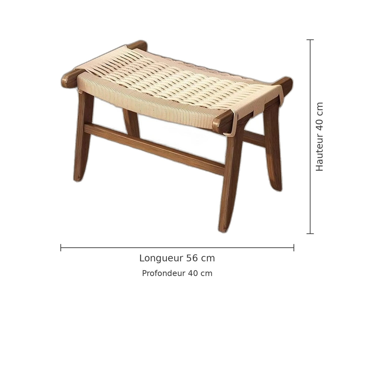Dimensions du banc repose-pieds en corde tressée