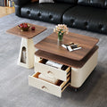 Duo table basse carrée cannelée à tiroirs ouverts et table d'appoint AUBRYNE