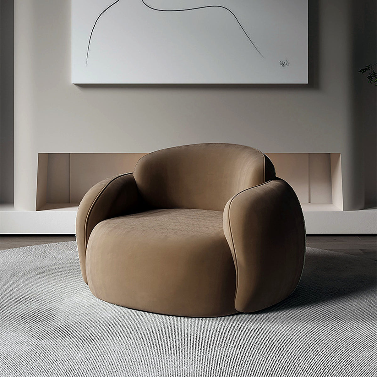 Fauteuil cocon arrondi en velours brun moka